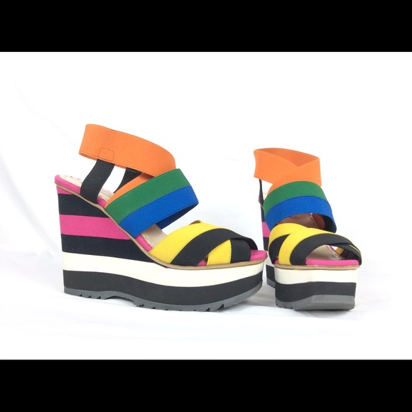 Prada Shoes - Prada elastic Stripe wedge sandals color block 6